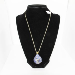 Sodalite Wire Wrapped Necklace, gold wire, on gold chain, hand made by Sara at Poppy's Apothecary.