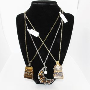 Tigres Eye Wire Wrapped Necklaces